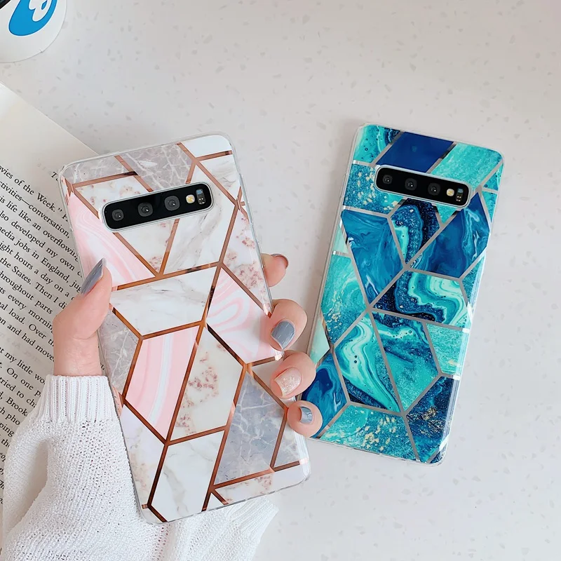 

Glossy Geometric Phone Case For Samsung Galaxy S10 lite S8 S9 Plus Plating Marble Case For Samsung S10e Soft Silicone Back Cover