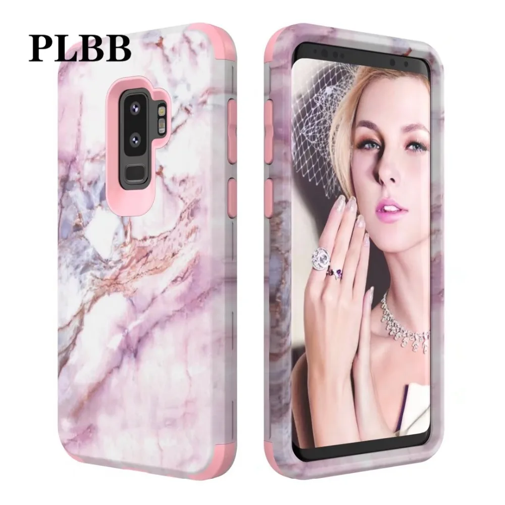 

PLBB Marble Heavy Duty Shockproof Phone Case for Samsung Galaxy S9 Plus Note 8 S9 Note 9 Silicone+PC Hybrid Armor Full Cover