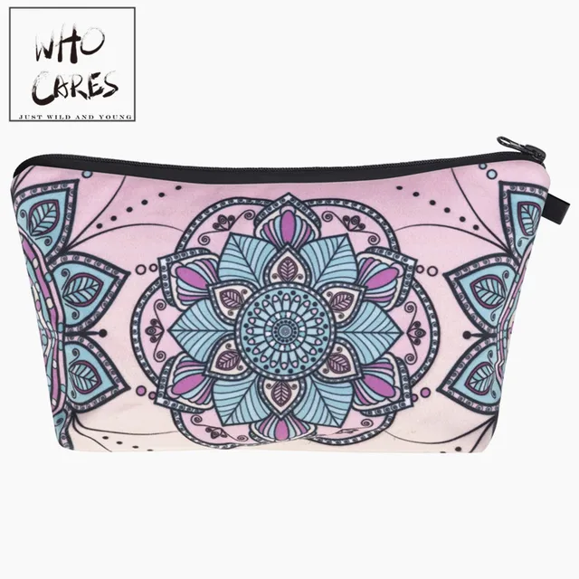 Cheap Who Cares Fashion printing mandala flower Makeup Bags Cosmetic Organizer Bag Pouchs For Travel Ladies Pouch Women Cosmetic Bag