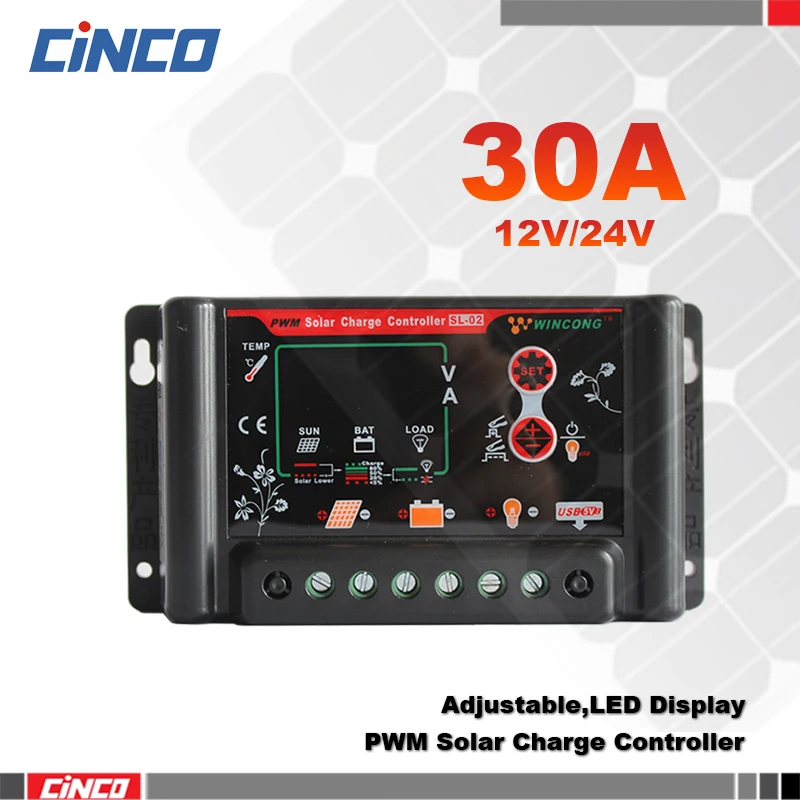 SL02B-30A 12V/24V Солнечный контроллер LiFePO4/Li-ion/Li-Pol литиевая батарея/гелевая батарея