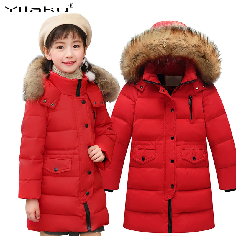 

Yilaku Fashion girl winter coat kids jackets Thick long snowsuit girl duck down Coats girls clothing with Pockets Hooded CG395