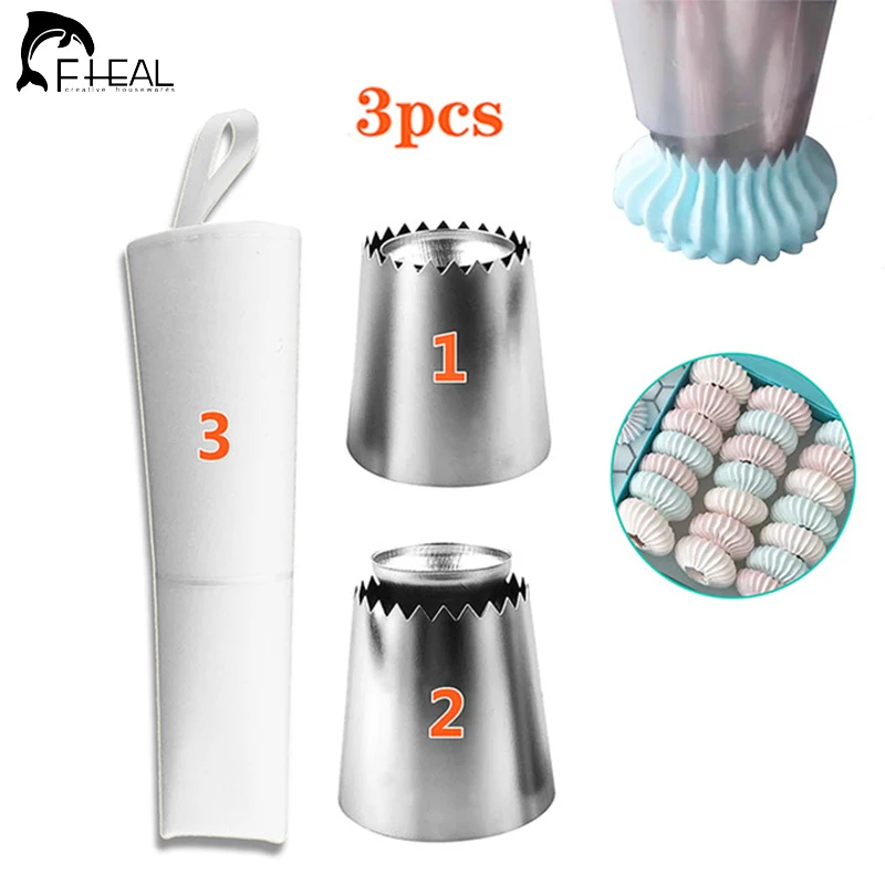 

FHEAL 3PCS/Set Kitchen Accessories Icing Piping Cream Pastry Bag + 2pcs Stainless Steel Cake Nozzle Tip Set Cake Decorating Tool
