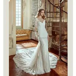 2019 Vestido де Novia пикантное свадебное платье «русалка» Винтаж с аппликацией кружевные с открытой спиной с длинными рукавами Милое Свадебное