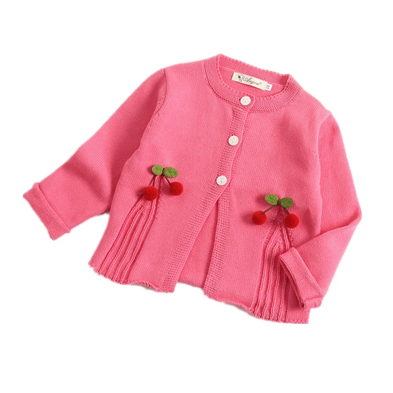 Вязаный кардиган для маленьких девочек, зимние теплые для детей, детские свитера, Вишневое пальто с капюшоном и длинными рукавами, куртка, одежда для детей - Цвет: hot pink