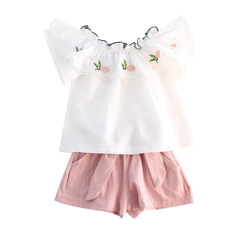 Summer children clothing set Girls clothes embroidery lotus leaf side