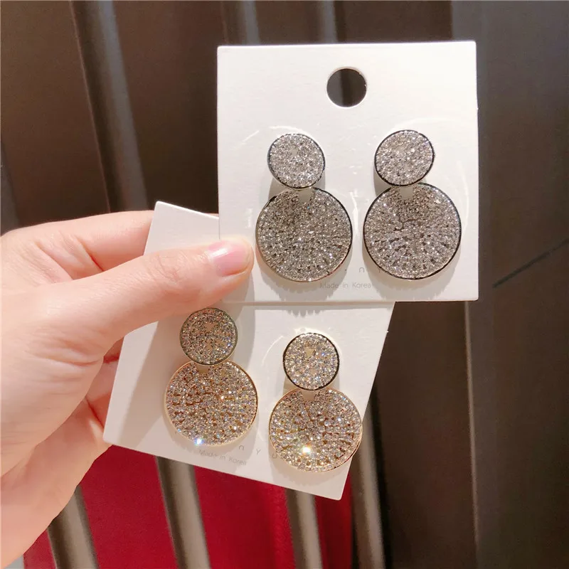 

Korean Fashion Earrings for Women Minimalist Geometric Ring Inlaid Zircon Earrings Luxury Gold Trendy Jewelry