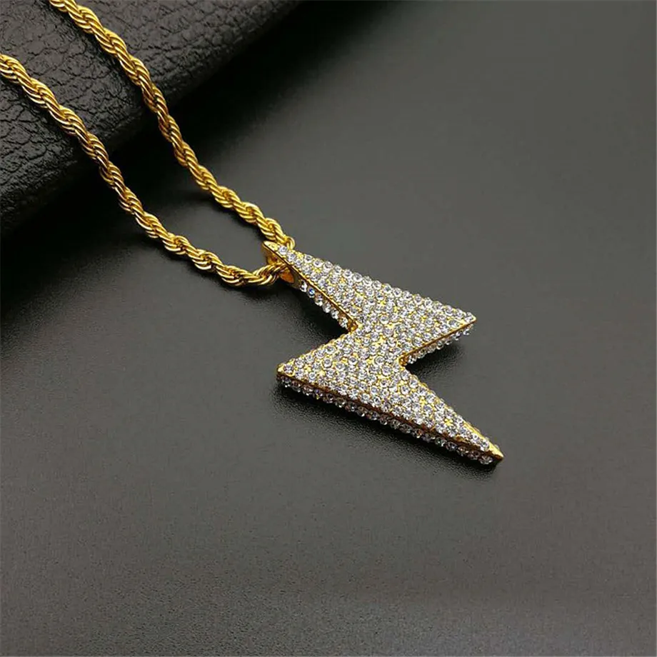Хип хоп Bling подвеска молния ожерелье с цепочкой из нержавеющей стали для