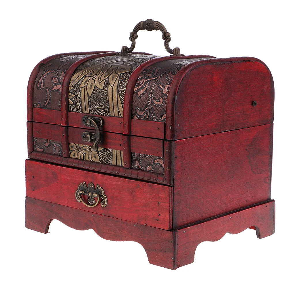Caixa de Jóias de Madeira Artesanal do Vintage Chinês com Bloqueio Casa Asiática Anel Decorativo Colar Trinket Organizador Case 22x16cm