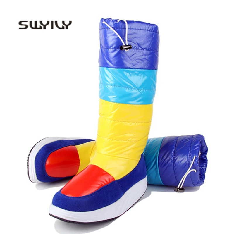 SWYIVY Women Toning Shoes Thick-sole Colorful Swing Sneakers 2018 Winter Warm Velvet Waterproof Female Rainbow Snow Boots