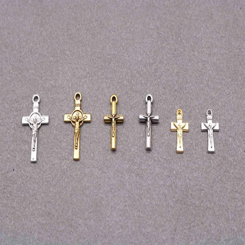 

Catholic Mini Trumpet Jesus Cross Medal. Necklace Bracelet Accessories Tiny Jesus Cross Multi Style 10 Pieces