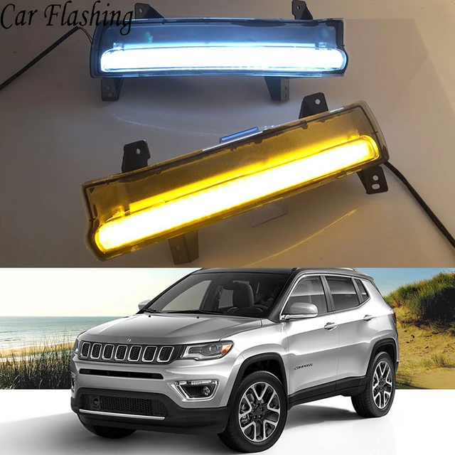 Car Flashing 2 Pcs 12V LED Car DRL daytime running light fog lamp For Jeep Compass 2017 2018