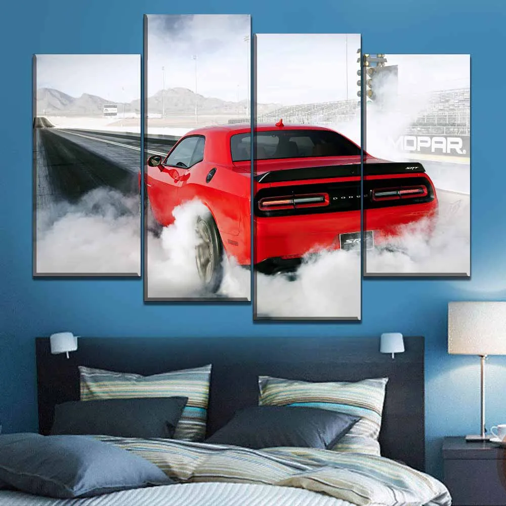 Картина холст украшение дома рамка 5 панель дым красный автомобиль Dodge Challenger плакат для гостиной настенная печатная живопись картина - Цвет: 2
