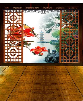 

VinylBDS 10x10ft Chinese Backgrounds Landscape Tower Photography Backdrops Washable Photographic Background 3372 LK