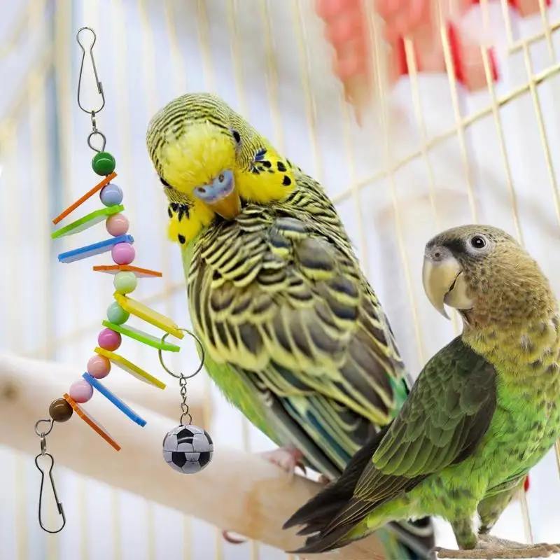 Parrot Bite Toy Stand Bar Wood Blocks Chewing Climbing Hanging String Cage Swing Toys with Football Cage Decor