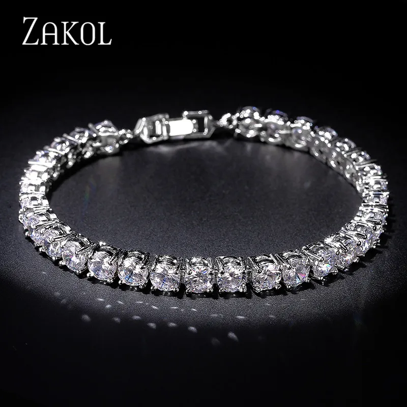 ZAKOL الأزياء روما تصميم سحر AAA + جولة 0.5 قيراط AAA زركون سوار للتنس للنساء الزفاف حزب مجوهرات FSBP051