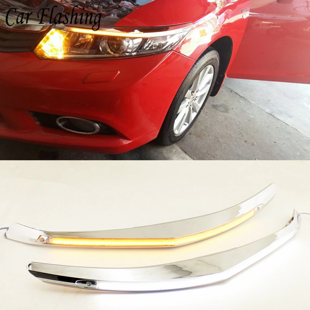 2 шт. 12 В DRL дневная ходовая лампа для фары авто украшение фар желтый указатель поворота для Honda Civic 2011 2012 2013