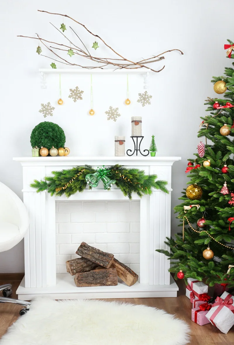 5ftx7ft chimenea blanca con wood floor fotografía Arte de Tela Telón de