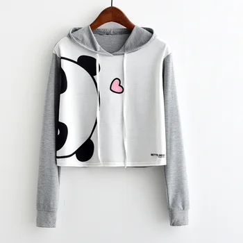 

Woman Sweatshirt Girl Animal Print Long Sleeve Cropped Hoodie Pullover Sweatshirt Kawaii Clothes Moleton Feminino