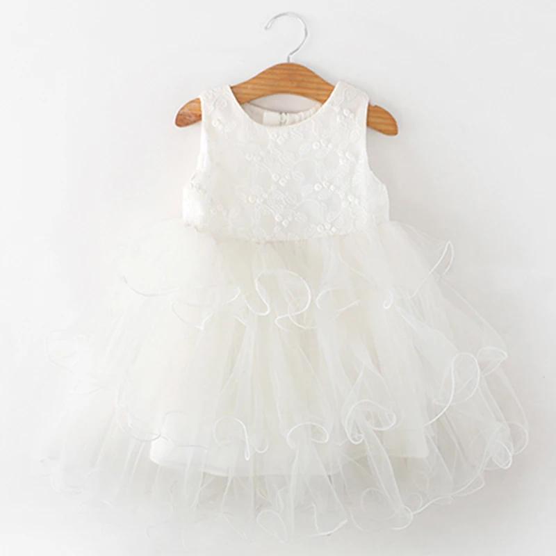 Платье принцессы для маленьких девочек; Детские платья без рукавов для маленьких девочек; кружевное платье с цветочным узором для дня рождения; повседневная одежда; одежда для детей - Цвет: White