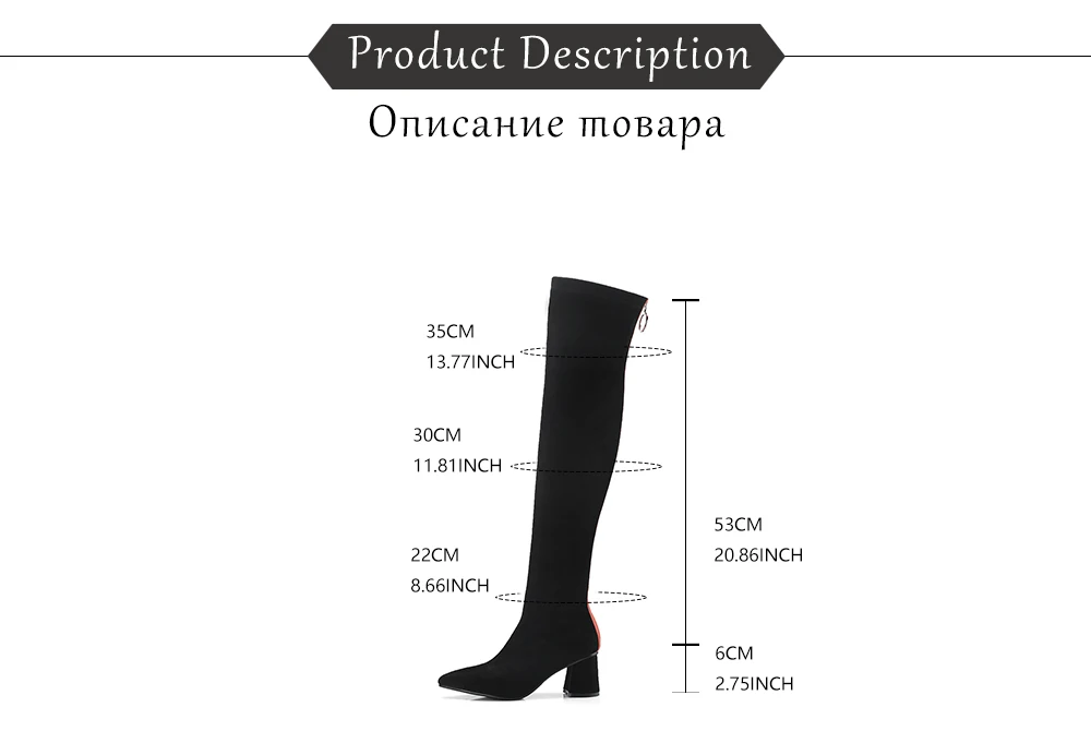 JSI Women Sexy Over The Knee High Boots Pointed Toe High Heel Flock Shoes New Fashion Square Heel Slip-On Women Boots JO272