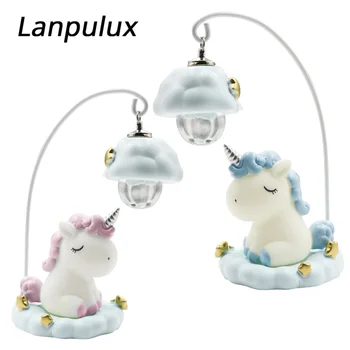

Lanpulux Resin Unicorn Night Light Cartoon Animal Baby Bedside Light Fixtures Pink Blue Desk Lamp Cold White Home Decor Lighting