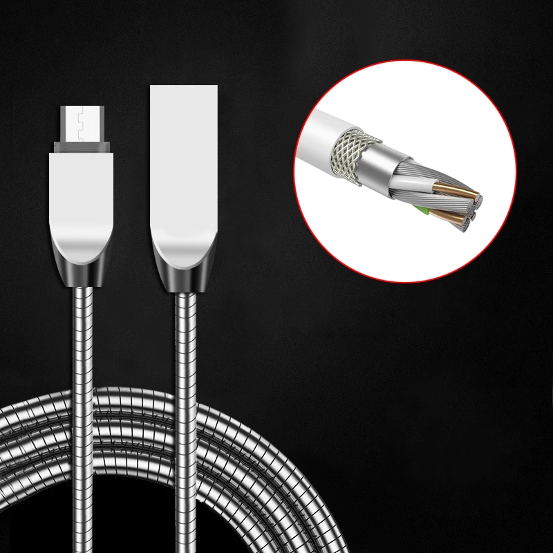 

Newest USB Data Charger Cable Mentallic Wire Metal Plug Micro USB Cable for iPhone 7 6 6s Plus 5s 5 iPad mini Samsung Sony HTC