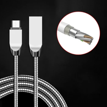 

Newest USB Data Charger Cable Mentallic Wire Metal Plug Micro USB Cable for iPhone 7 6 6s Plus 5s 5 iPad mini Samsung Sony HTC