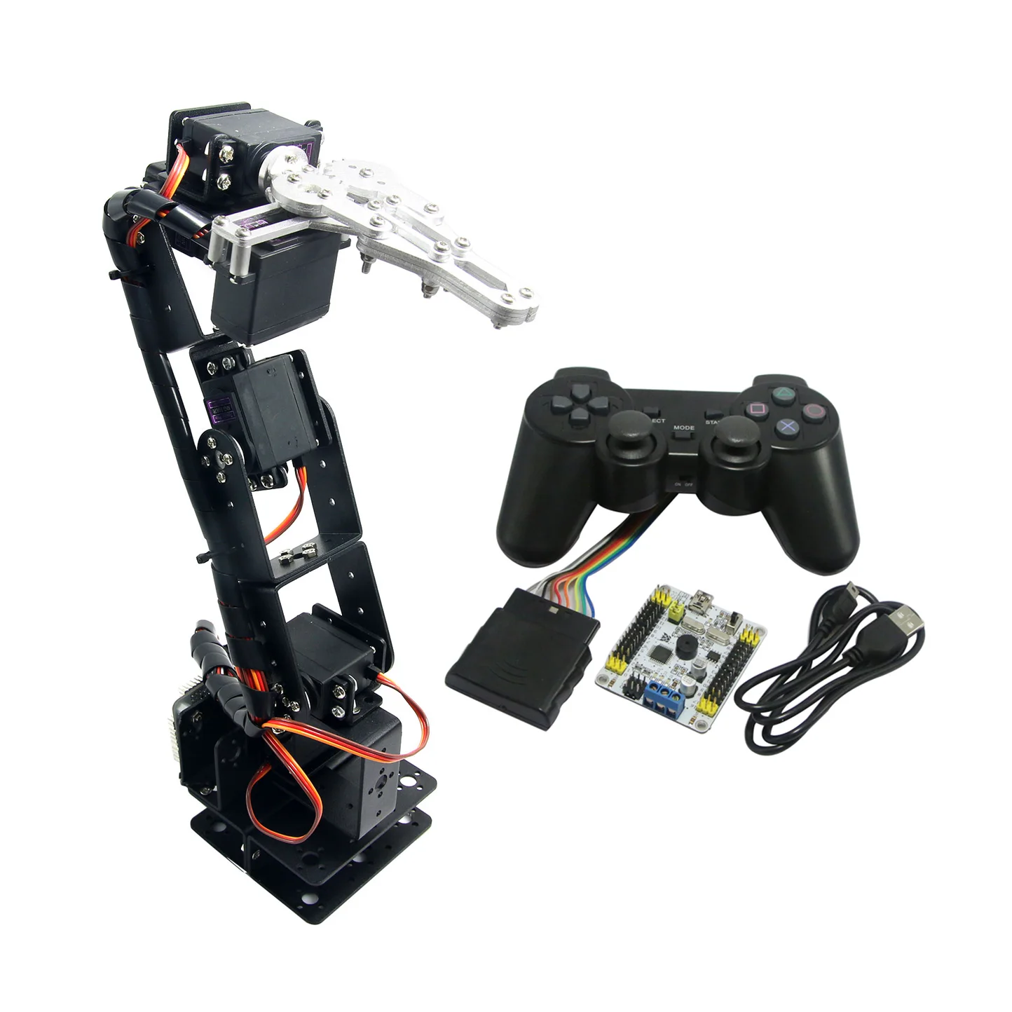 

Assembled 6 DOF Aluminium Mechanical Robotic Arm with Clamp Claw & LD-1501 Servos & Controller for Arduino