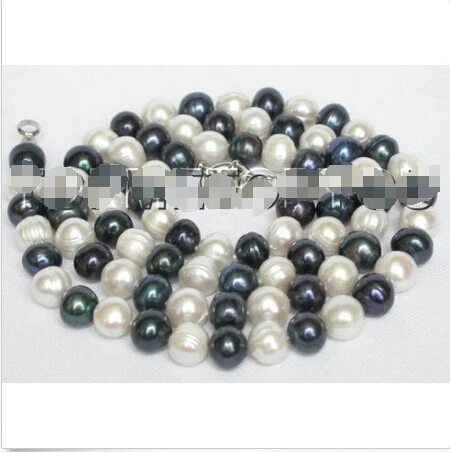 

shipping Stunning 33" 11mm baroque white black FW pearls necklace E597