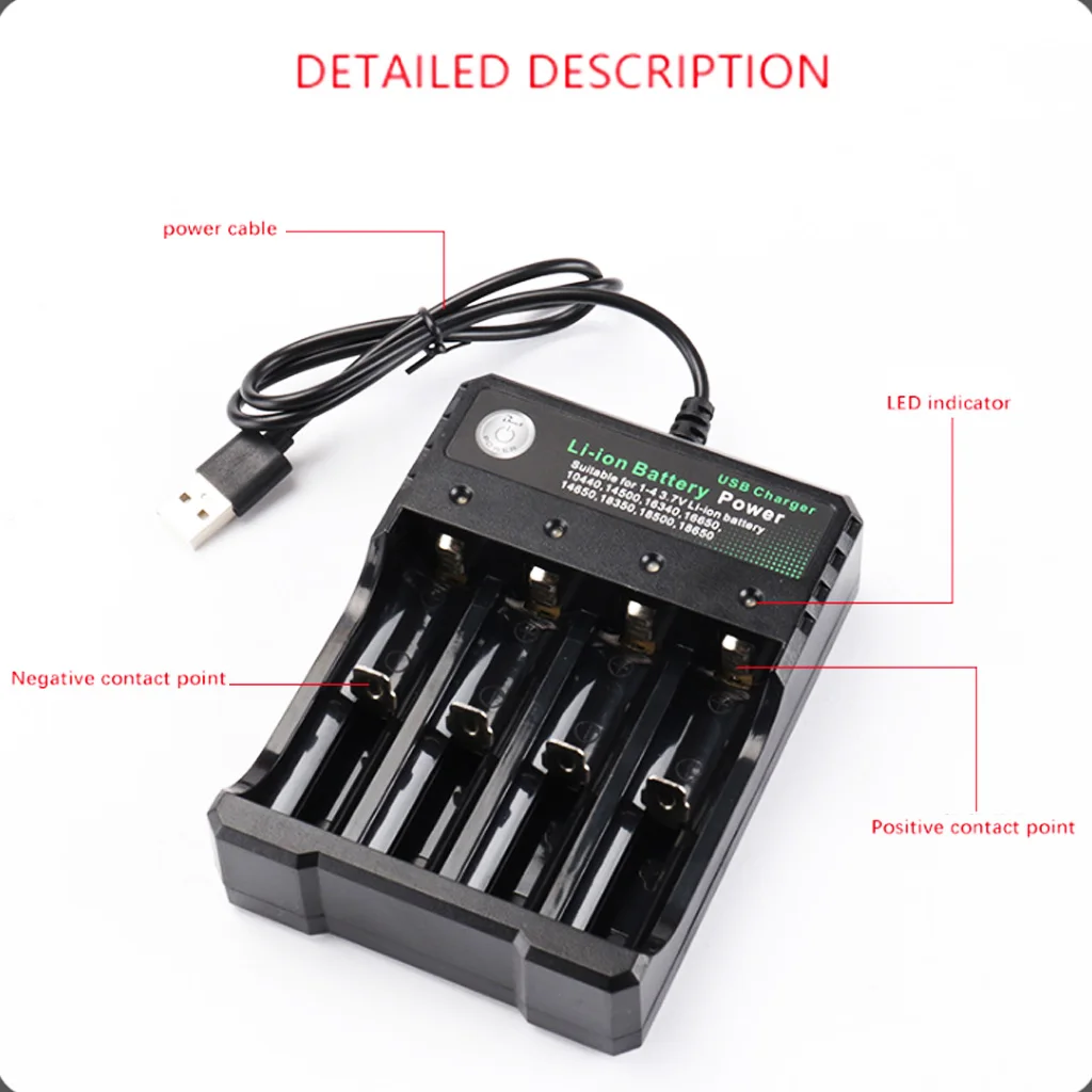 DC 4,2 V/1A 18650 USB Зарядное устройство 4-slot литий-ионный Батарея USB Зарядное устройство адаптер для Батарея 18350 16340 18500 26650 18650 14500