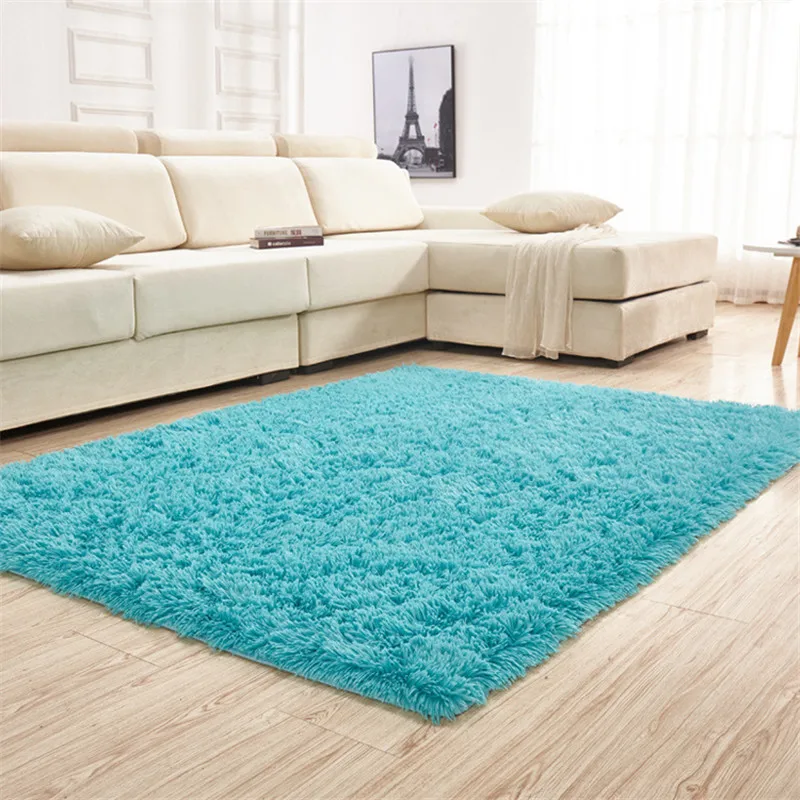 

High quality Living room coffee table mat bedroom bedside blanket Rectangular carpet silk solid color carpet long hair rug