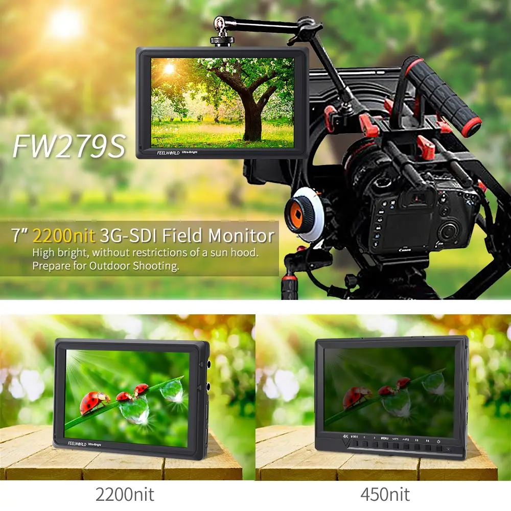 FEELWORLD FW279S 7 дюймов 2200nit дневного света для просмотра 3G SDI мини HDMI на Камера DSLR