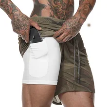 Мужские шорты 2 в 1 для бега, мужские спортивные шорты, быстросохнущие тренировочные шорты для бега, шорты для спортзала со встроенным карманом