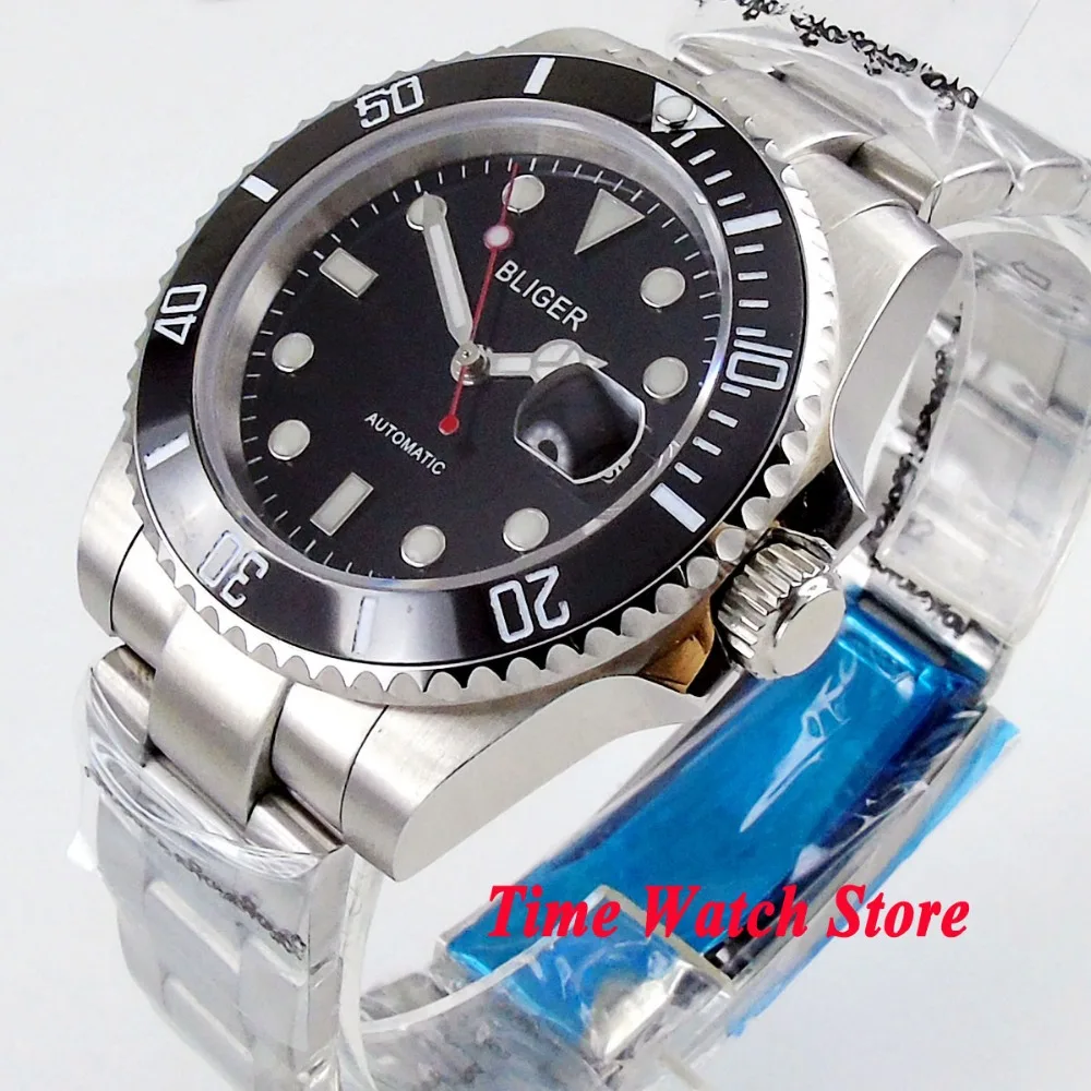 Luxury 40mm Bliger black dial sapphire glass super luminous date