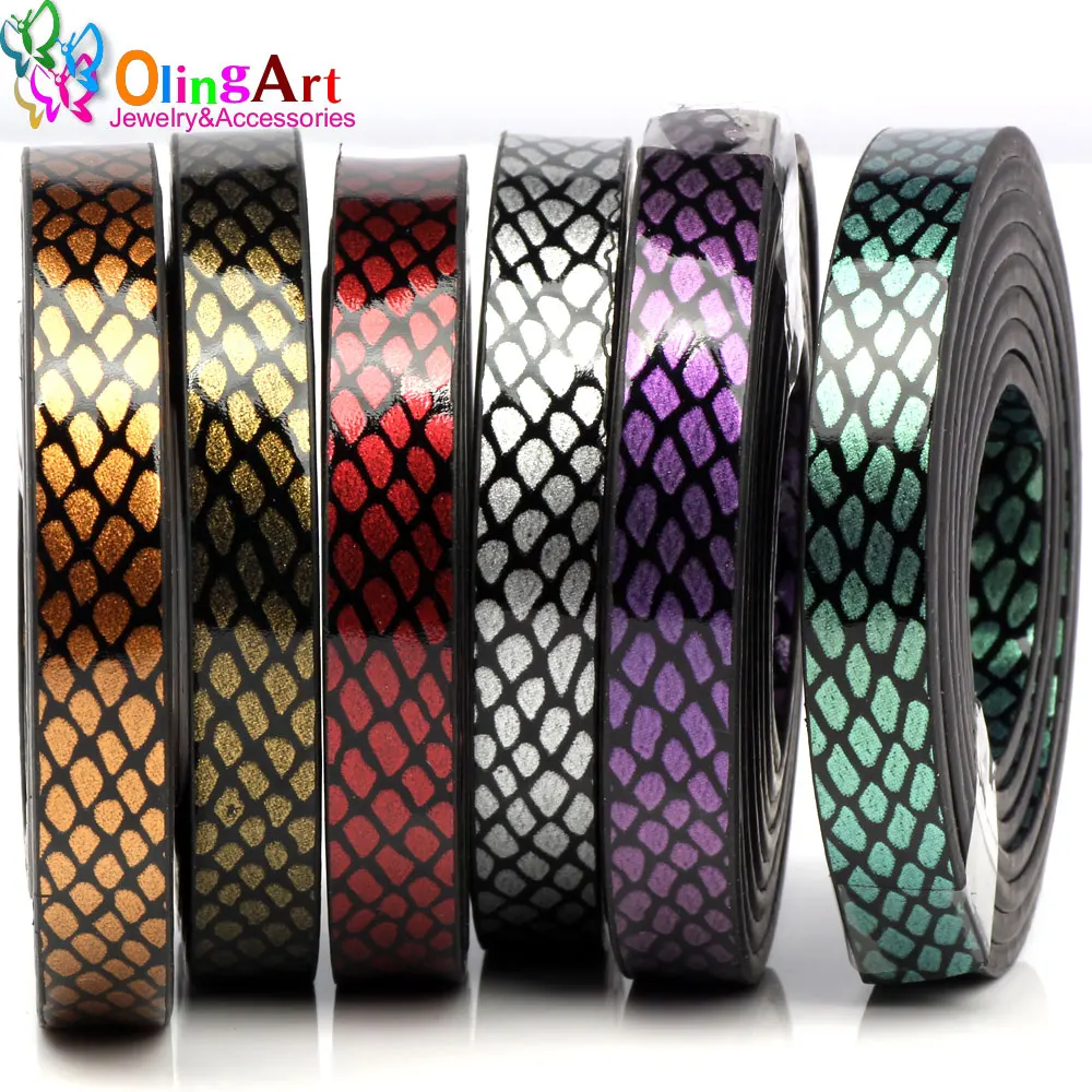 

OlingArt The newest 10MM/5MM 1Yard/lot Imitation python pattern Flat PU Leather Cords DIY Bracelet necklace Jewelry making