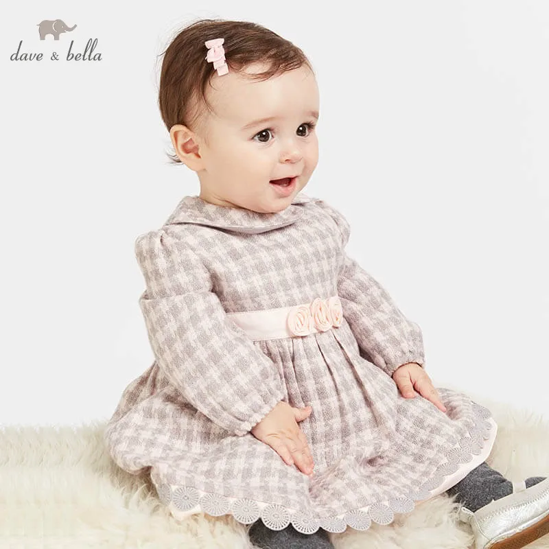 DBJ8657-1 dave bella/платье для маленьких девочек осенние платья с длинными рукавами детское платье для девочек эксклюзивное детское платье для дня рождения