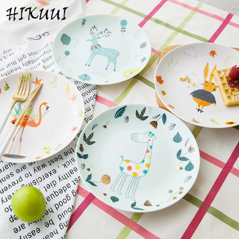 

Creative Cartoon Bone china 8 inch Plates Pastry Fruit Porcelain Tray and Cake Dishes Steak Dinner Ceramic Tableware Decor