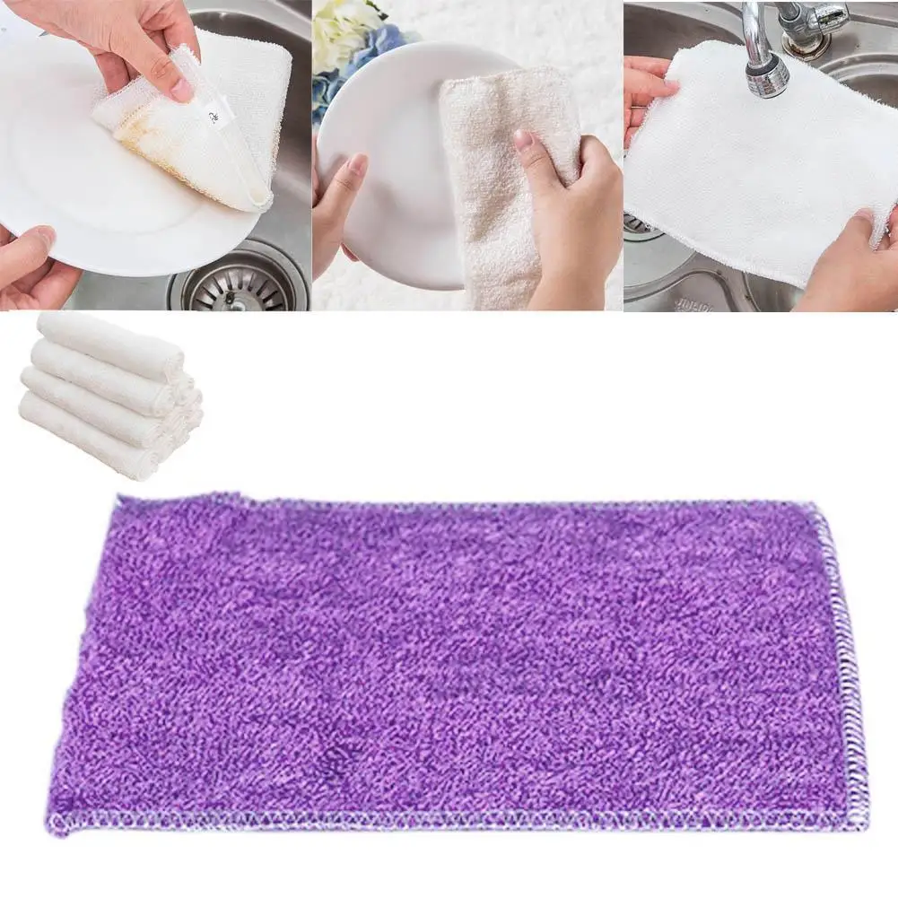 

10pcs High Efficient Anti-grease Color Dish Cloth Bamboo Fiber Washing Towel Magic Kitchen Cleaning Wiping Rags Home Car