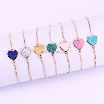 

10Pcs New Fashion Titanium Quartz Stone Heart Charm Gems Connector Bracelet Adjustable Jewelry