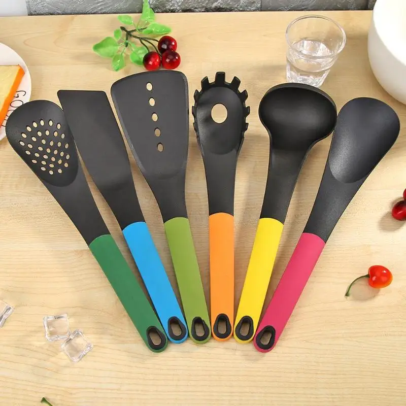 6pcs Colorful Handle Cookware Plastic Food Grade Kitchen Cooking Utensils Fashion Antibacterial Cooking Tools