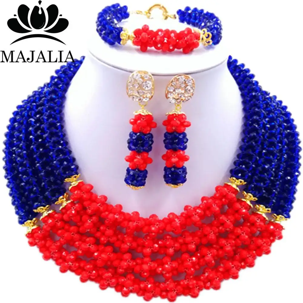 Модный нигерийский Свадебный Королевский синий и красный африканский ...