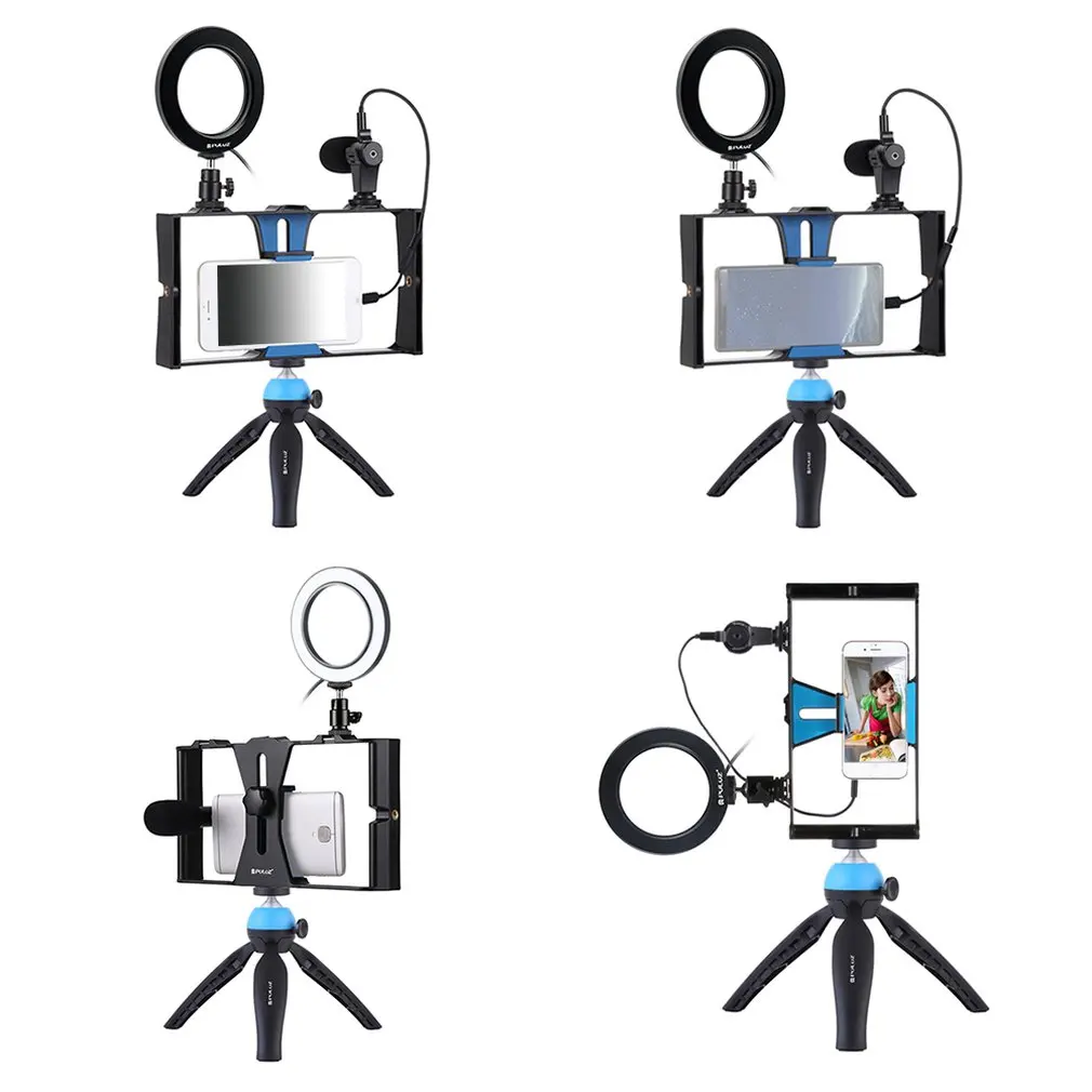 PULUZ Vlogging живая палка для селфи смартфон Rig+ 4,6 дюймовое кольцо светодиодная вспышка для селфи наборы+ крепление штатива+ головка штатива для холодной обуви