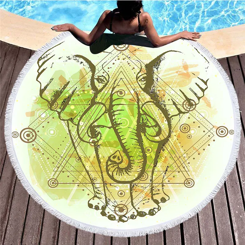 

Elephant Pattern Summer Round Beach Towel with Tassels Beach Covers Bath Towels Picnic Yoga Mat Travel Toalla De Playa 150*150cm