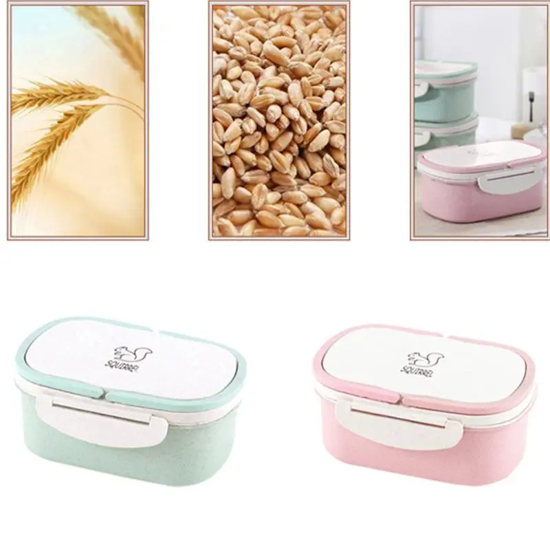 

950ml Lunch Box 2-Layer Organizer Wheat Straw Bento Storage Food Container For Picnic School Kids Office