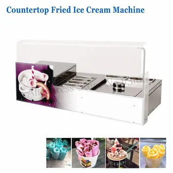 Online Counter Top Fried Ice Cream Roll Machine Commercial Ice Yogurt Rolls Freezer Square Pan With 6 Pots