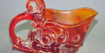 

chinese man-made Amber Resin carve Brave troops beast statue Wine Tea Pot cup