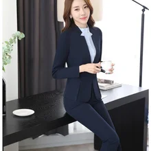 Модный Темно-синий блейзер для женщин, деловые костюмы, деловой костюм для офиса, брюки и куртка, наборы красоты, униформа для салона