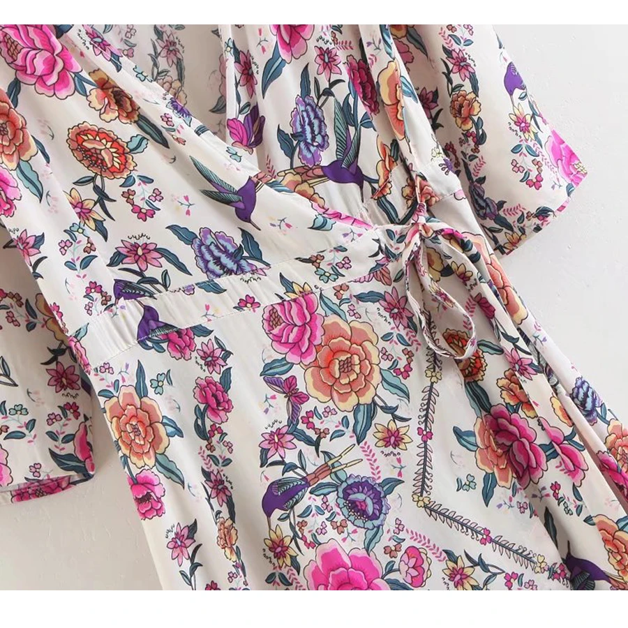 Длинное платье TEELYNN Boho 2020 с цветочным принтом хлопковое сексуальное v образным