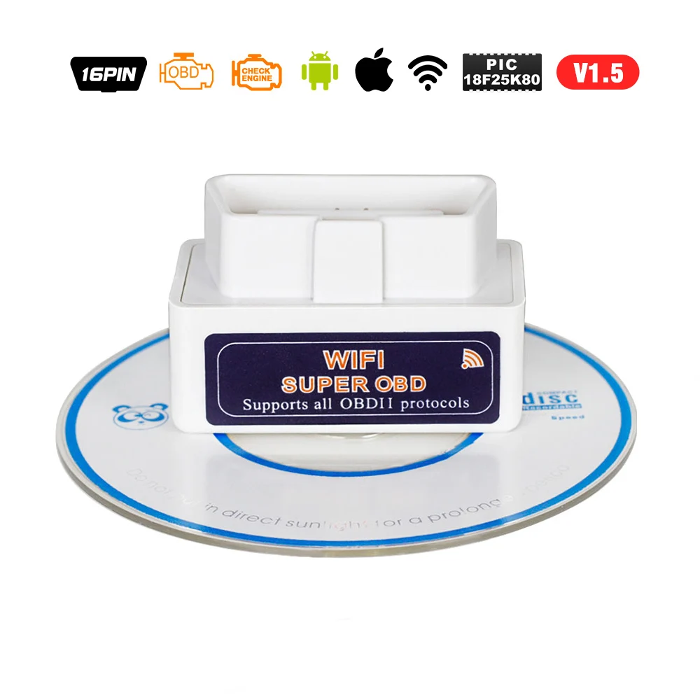 Супер OBD ELM327 wifi V1.5 OBDII OBD2 автоматический диагностический инструмент с чипом PIC18F25K80 ELM 327 Wi-Fi V 1,5 сканер для iOS Android PC - Цвет: Синий