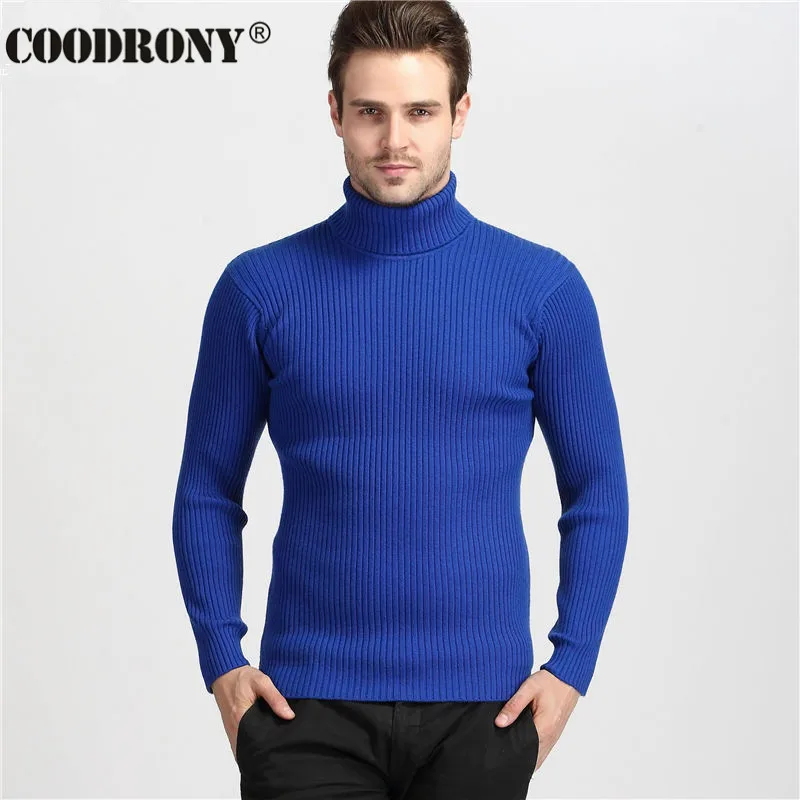 Winter Thick Warm Cashmere Sweater Men Turtleneck Slim Fit Pullover Classic Wool Knitwear Pull Homme,Blue,S